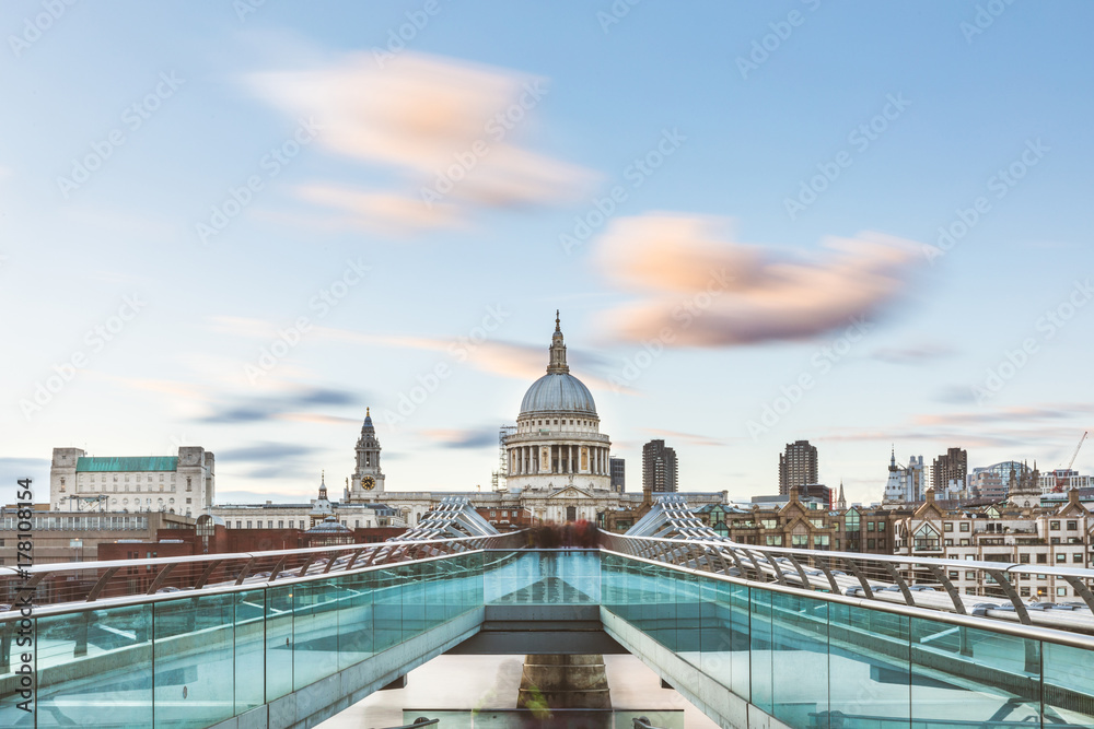 London and St Paul Cathedral with blurred clouds