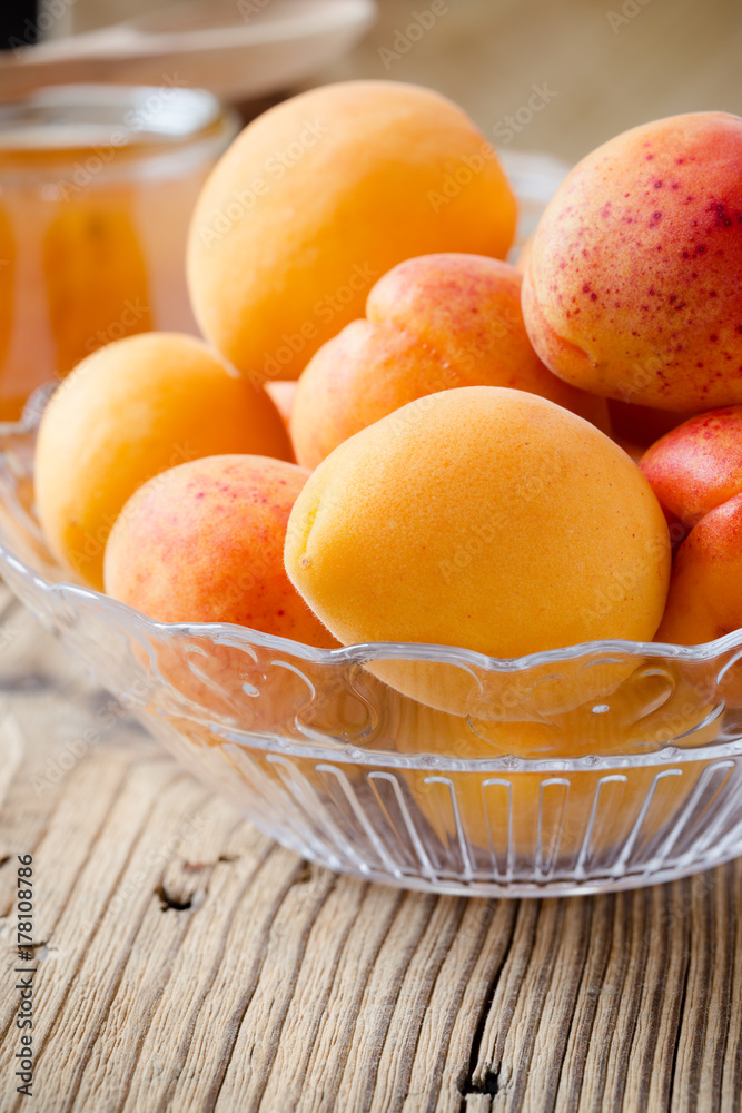 Fresh apricots in glass bowl Fresh apricots in glass bowl