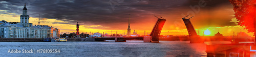 Dawn panorama over Neva in St. Petersburg