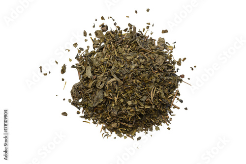 bunch of green tea on a white background