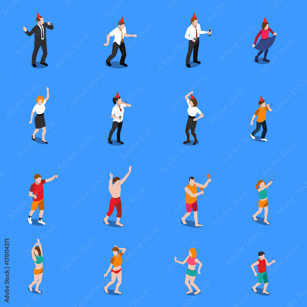 People During Celebration Isometric Icons Set People During Celebration Isometric Icons Set