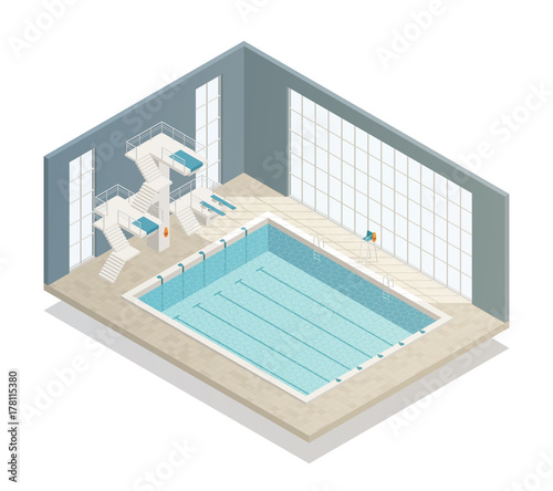 Swimming Pool Indoor Isometric Composition 