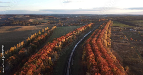 autumn landscape. Train in nature
