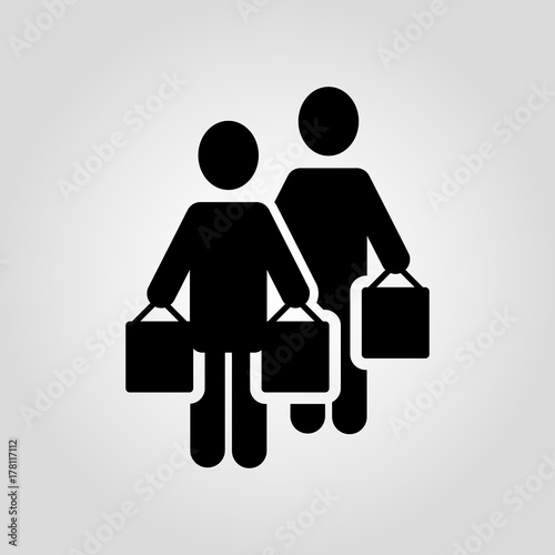 Men silhouette with shopping bag in hand isolated flat vector icon