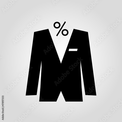 Mens suit with percent discount isolated flat vector icon