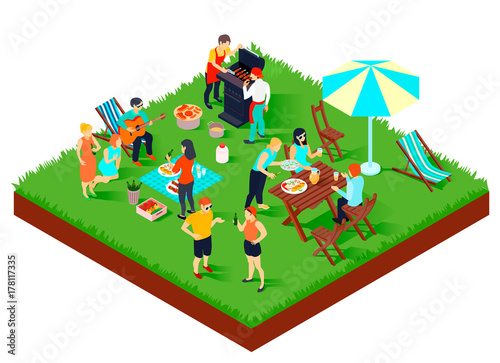 BBQ Picnic Isometric Illustration