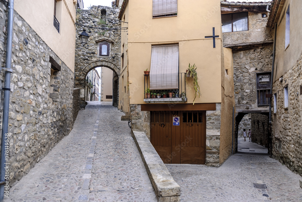 streets of the interior of the medieval town of Besalu, Gerona, Spain.