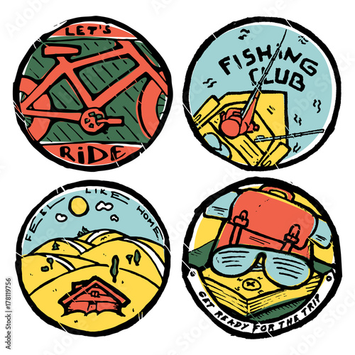 Traveling colored illustration, icons set