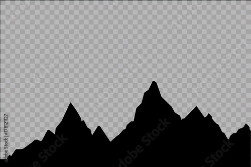 Set of black and white mountain silhouettes.Background border of rocky mountains.Vector illustration.