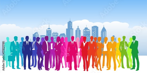 crowd, business people and  city