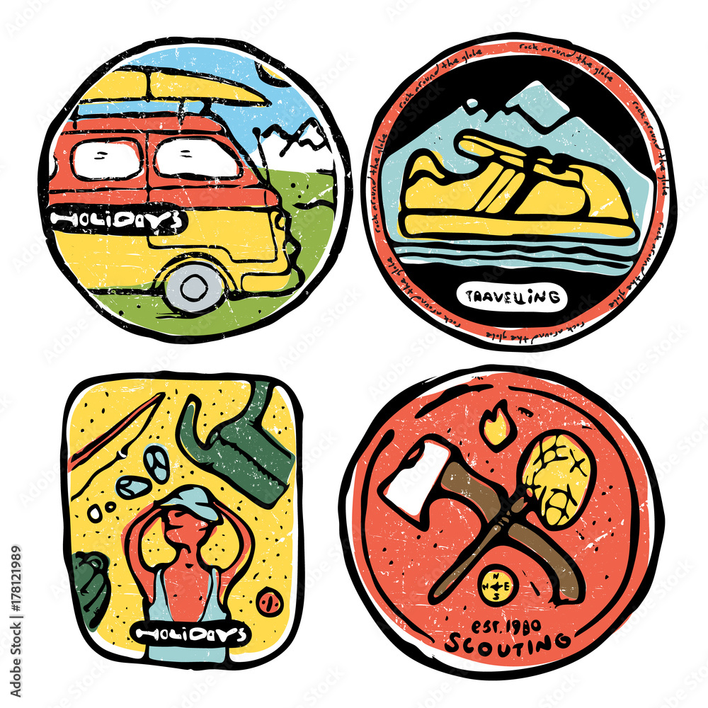 Traveling colored illustration, icons set