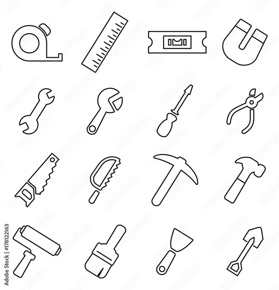 Tools Icons Thin Line Vector Illustration Set Tools Icons Thin Line Vector Illustration Set