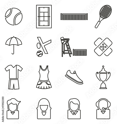 Tennis Sport or Tennis Match Icons Thin Line Vector Illustration Set