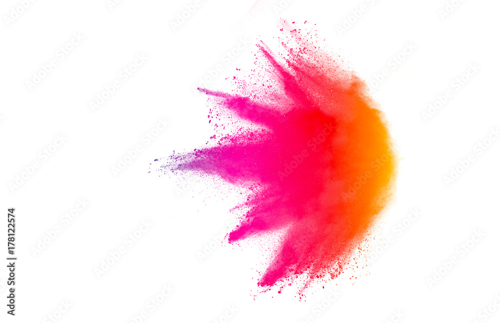 Splash of colorful powder over white background.