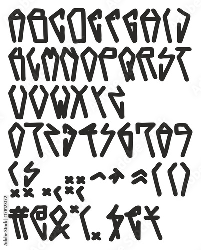 Mexican Style Graffiti Tag Fat Cap Freehand Vector Font with Uppercase Letters, Numbers & Signs