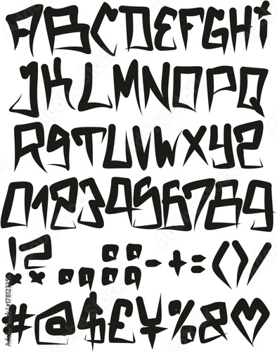 Horror Graffiti Fat Cap Freehand Vector Font with Uppercase Letters  Numbers   Signs