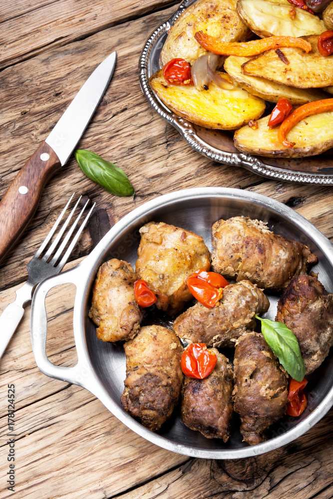 Grilled meat with boiled potatoes