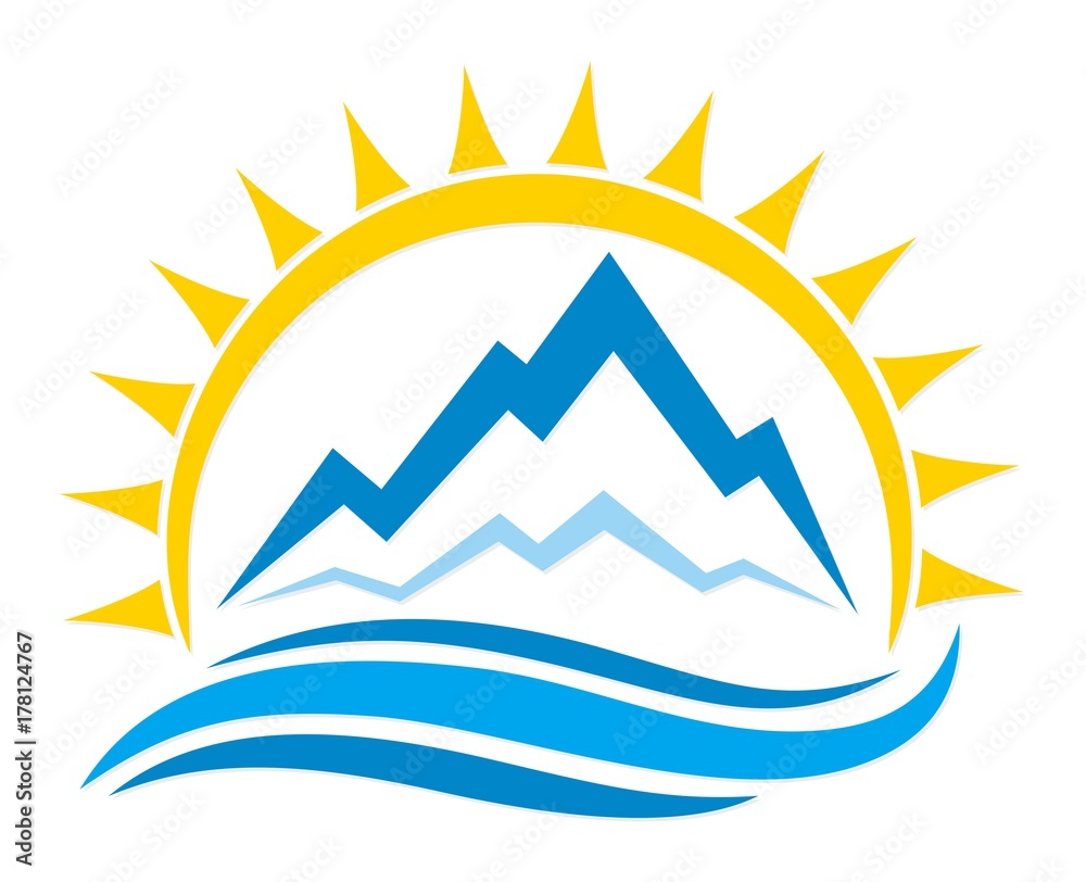 Obraz premium Sun Logo and mountains.
