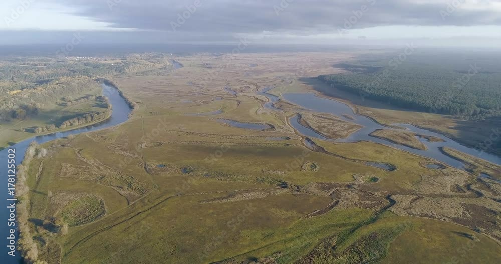 River floods meadows from the air River floods meadows from the air