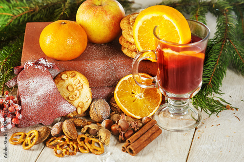 Mulled wine for Christmas . Christmas holiday still life