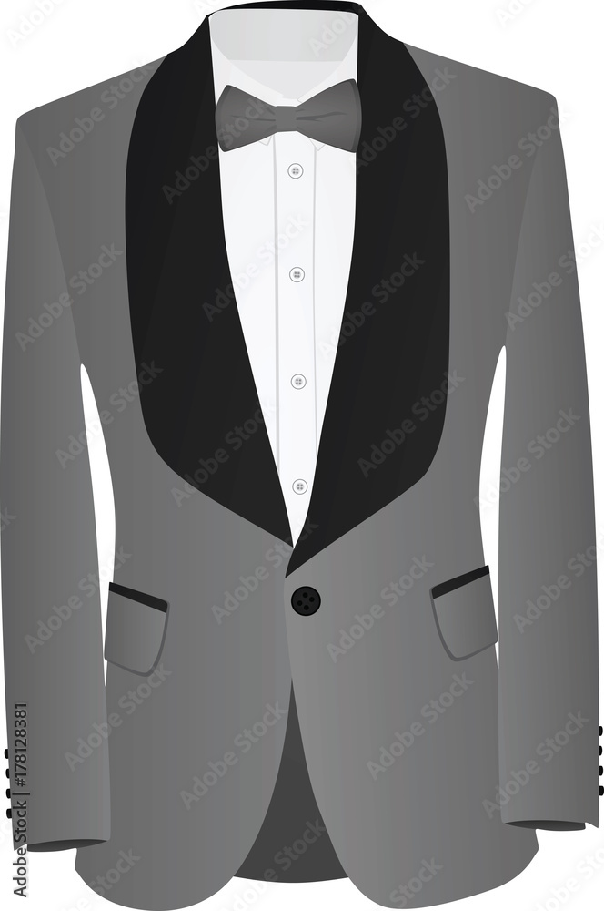 Grey and black suit with white shirt and grey bow tie. vector illustration  Stock Vector | Adobe Stock