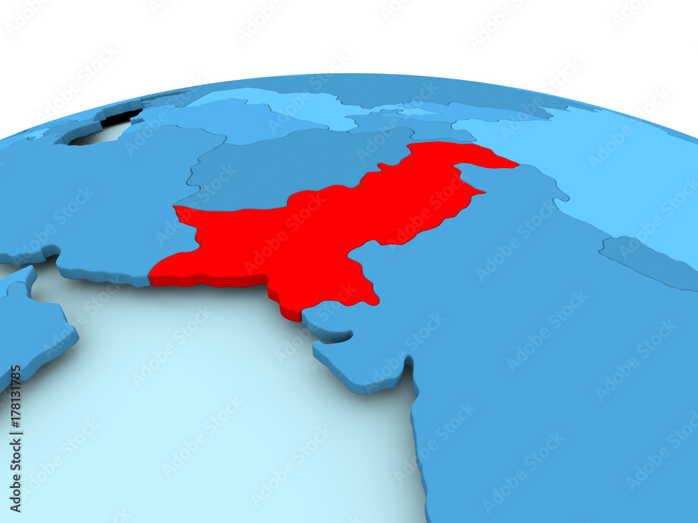 Pakistan on blue political globe Pakistan on blue political globe