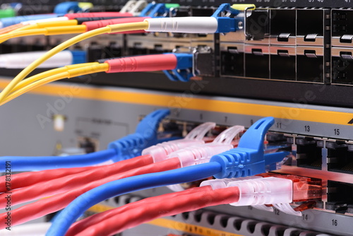 Fiber optic and network patch cord cables in data center