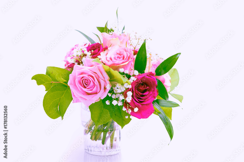 Pink and red rose flowers arrangement on white background Stock Photo ...