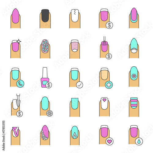 Manicure color icons set