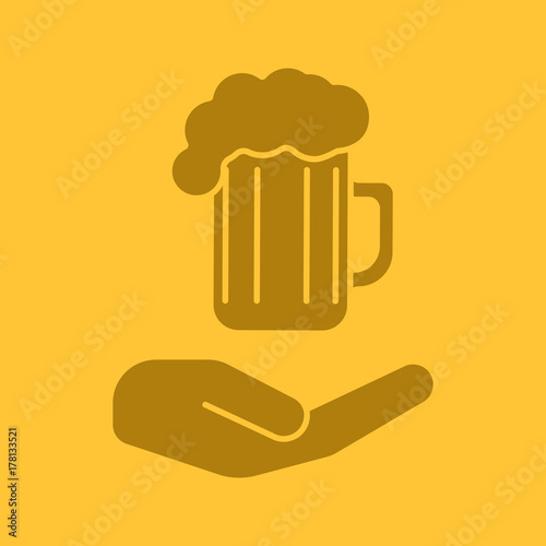 Open hand with beer mug glyph color icon