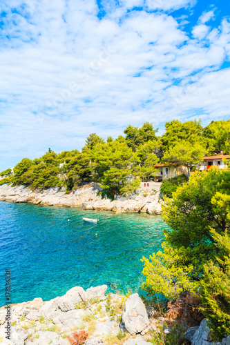 Fototapeta Naklejka Na Ścianę i Meble -  Beautiful sea bay on coast near Primosten town, Dalmatia, Croatia