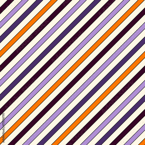 Seamless pattern in Halloween traditional colors with classic motif. Diagonal stripes background. Thin line wallpaper