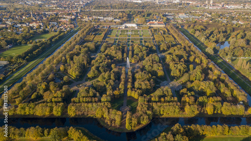 Aerial view of Herrenhausen Gardens in Hannover, Germany