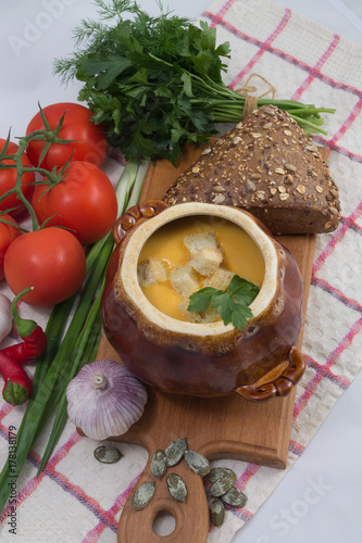 pumpkin cream soup in a pot