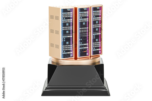 Best hosting provider award, golden server concept. 3D rendering