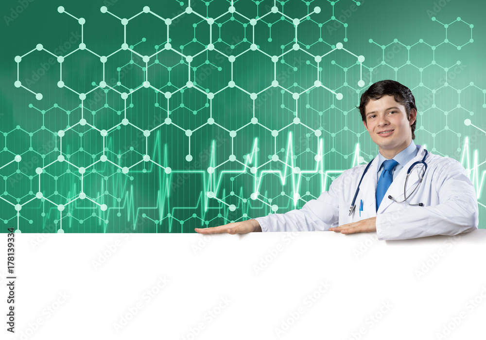 Doctor with banner Doctor with banner