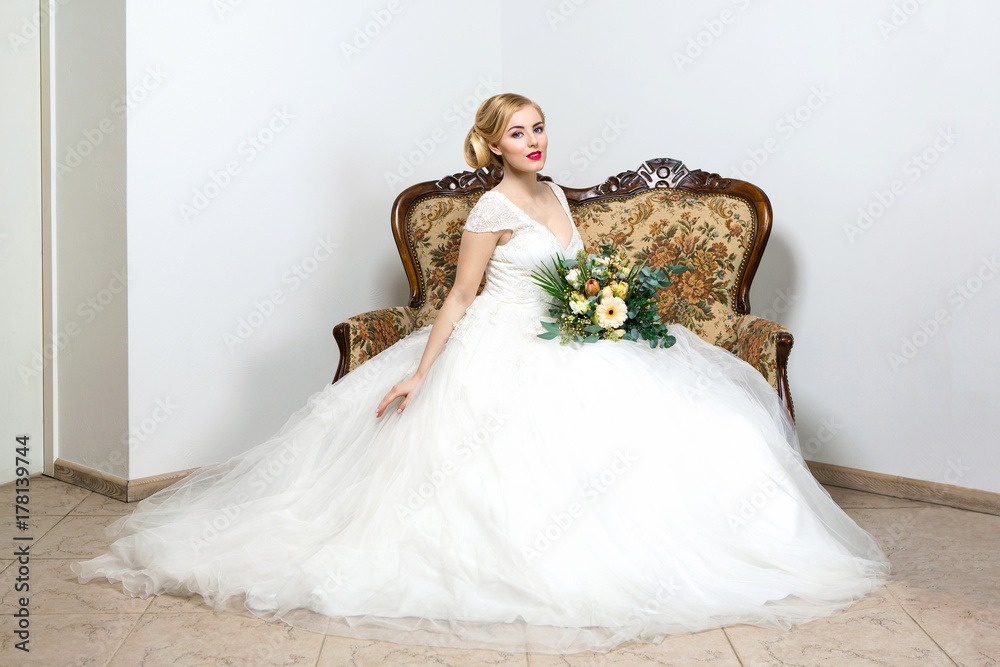 beautiful girl in wedding gown