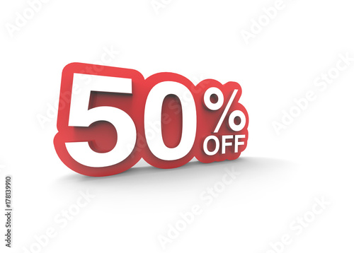 Sale tag number for 50% discount promotion. 3D illustration