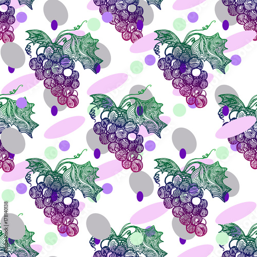 Fototapeta Naklejka Na Ścianę i Meble -  Seamless pattern with grape on a white background. Vector illustration and swatch for fabric or wrapping.