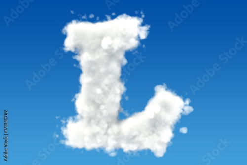 Letter L, alphabet from clouds in the sky. 3D rendering