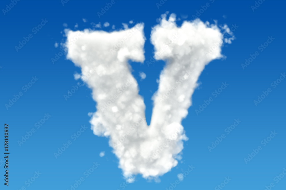 Letter V, alphabet from clouds in the sky. 3D rendering