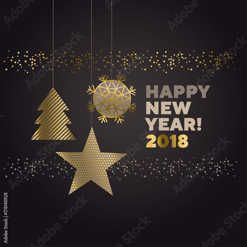 Luxury black and gold abstract xmas pattern. Elegant simple decor for surface design, poster, header, card, invitation. New Year party poster.