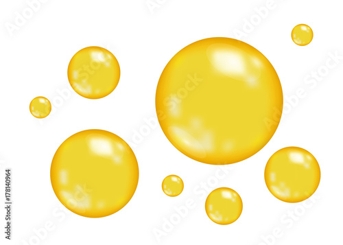 Realistic  glossy gold  bubbles. photo