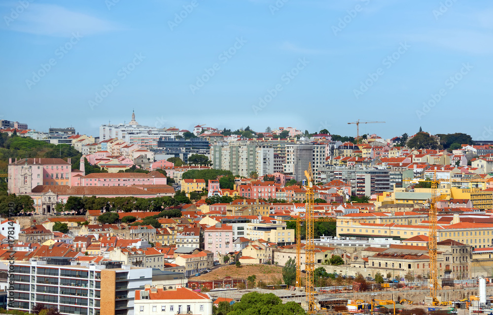 Aerial panorama of Lisbon old city.
