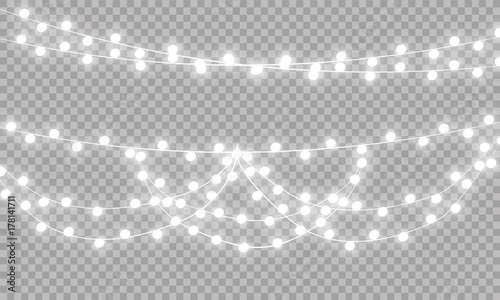 Glowing Christmas lights isolated realistic design elements. Garlands, Christmas decorations lights effects