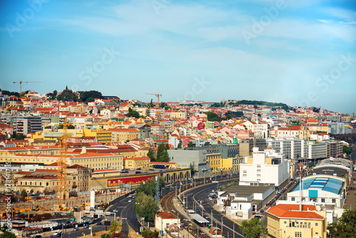 Aerial panorama of Lisbon old city.