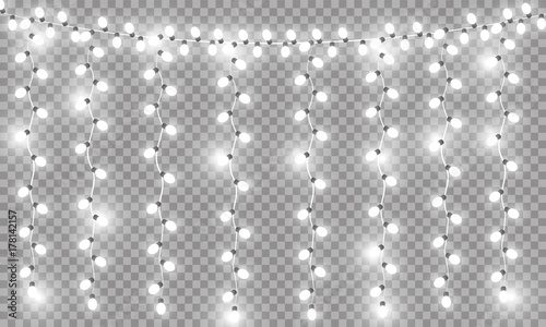 Glowing Christmas lights isolated realistic design elements. Garlands, Christmas decorations lights effects