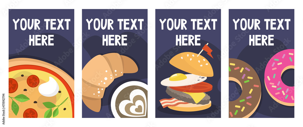 Set of website banners. Marketing campaign for a cafe or restaurant. Your text here. Copy space. Flat editable vector illustration, clip art. Set of website banners. Marketing campaign for a cafe or restaurant. Your text here. Copy space. Flat editable vector illustration, clip art.