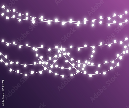 Glowing Christmas lights isolated realistic design elements. Garlands, Christmas decorations lights effects