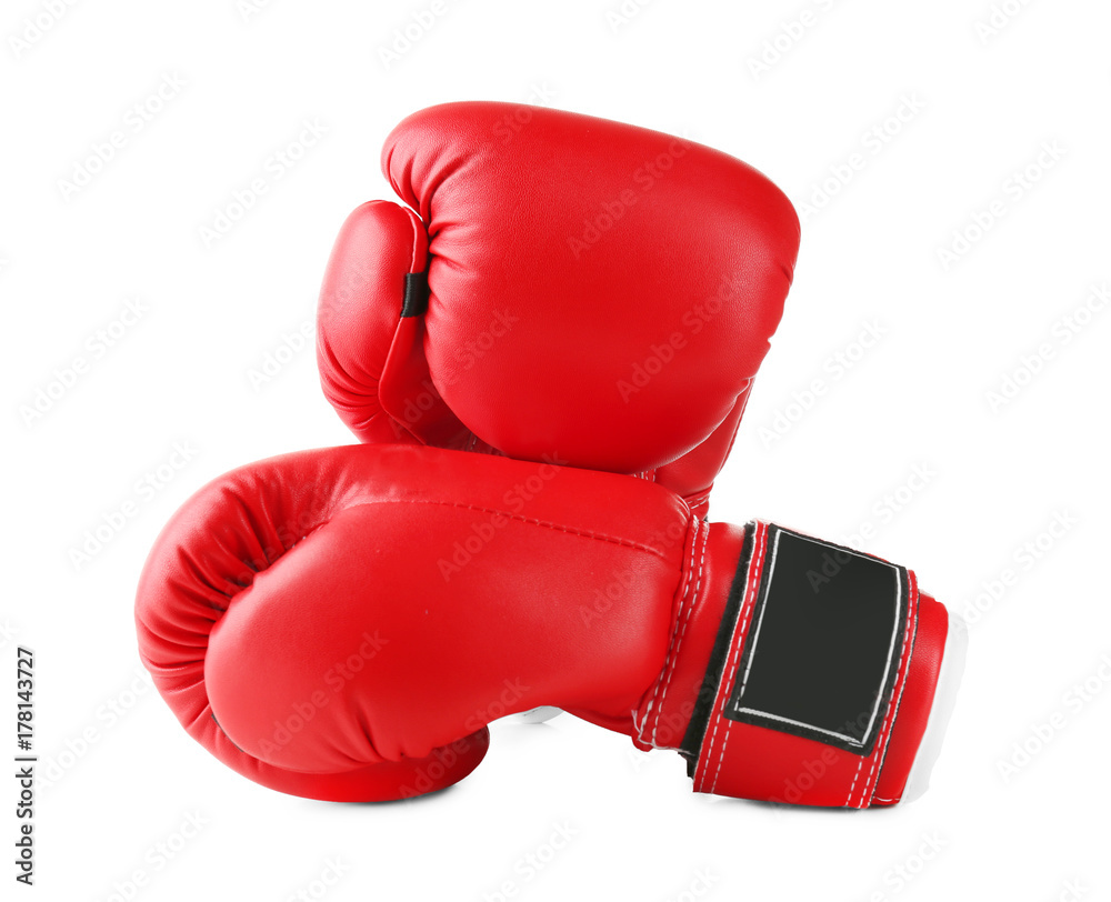 Pair of red boxing gloves, isolated on white